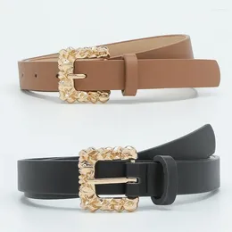 Belts Women's Carved Metal Needle Gold Round Buckle Waist Belt With Adjustable Waistband For Daily Wear Jeans And Suit