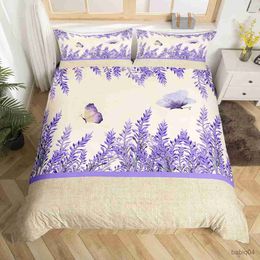 Bedding sets Lavender King Queen Duvet Cover Purple Flower Butterfly Bedding Set Abstract Marble Floral Comforter Cover Polyester Quilt Cover