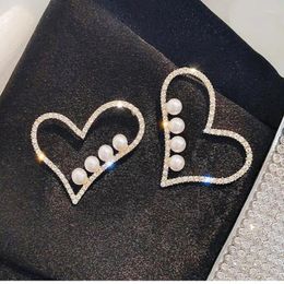 Stud Earrings Exquisite Heart Shape For Women Shining Rhinestone Hollow Imitation Pearl Wedding Earring Girl Temperament Jewellery