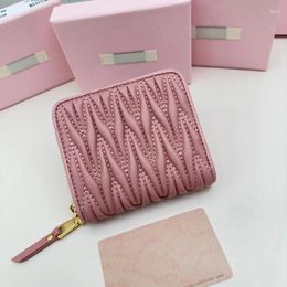 Wallets 2024 Design Ladies Cloud Pleated Wallet Genuine Leather Coin Purse Bi-Fold Multi Card With Case