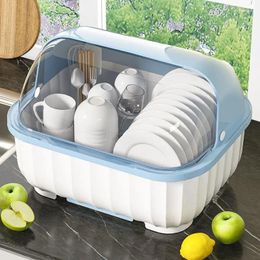 Kitchen Storage Dish Drying Rack Drainer For Counter Plate Holder Box With Folding Cover Accessories