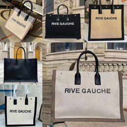 Fashion Rive Gauche Tote Bag Canvas Leather Designer Metal Hardware Beach Bags Ladies Casual Totes Crossbody Female Big Purses Han312O