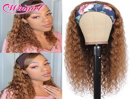 Lace Wigs 30 Colour Brazilian Water Wave Headband Wig Human Hair Glueless Full Machine Made Remy Scarf For Black Women8137417