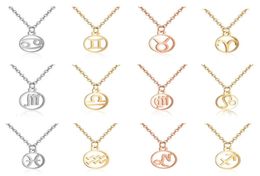 Sinogaa Stainless Steel Zodiac Sign Necklaces Pendants 12 Constellation Jewelry Virgo Leo Taurus Gemini Necklace Women Collar9749928