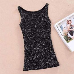 Women's Tanks Women Sequin Tank Top Sparkling Sleeveless O Neck Slim Fit Summer Vest For Stage Show Performance