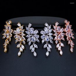 Dangle Earrings Marquise Flower Zirconia Crystal Errings For Women Trendy Shiny Leaf CZ Stone Elegant Wedding Jewelry Party Aretes
