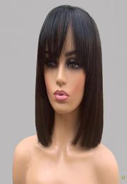 13x4 Straight Bob Fringe Wig With Bangs Short Lace Front Human Hair Wigs Remy Brazilian 130 150 Density Middle Ratio Bleached8138028