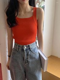 Women's Tanks 2024 Spring Women Crop Tops Strapy Casual Camis Sleeveless Tank Cute Plain Square For Korean