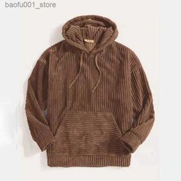 Men's Hoodies Sweatshirts 2024 Leisure Pullover Hooded Sweater Autumn Winter Mens Pullover Corduroy Long Sleeve Pocket Pullover Vintage Street Wear Q240217