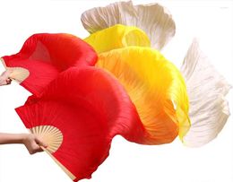 Stage Wear High Quality Silk Belly Dance Fan Real Veils Left Right Blue Colors Red Orange Yellow White