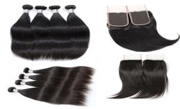 Brazilian Straight Hair Bundles with 4x4 Lace Closure Malaysian Indian Peruvian Straight Virgin Hair Grade 10A Brazillian Hair Clo9701084