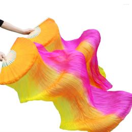 Stage Wear High Quality Silk Veils Dance Fans 1 Pair Left Right Hand Belly Long Vertical Stripe Rose Orange Yellow 180x90cm