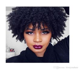 8a brazilian Hair African Ameri afro short kinky curly wig Simulation Human Hair curly wig with bang5950466
