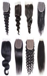 Whole 5pcs 4x4 Lace Closure Virgin Brazilian Human Hair Middle Closure Straight Body Loose Deep Wave Curly Natural Color 9167270