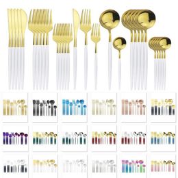 30pcs Set White Gold Cutlery Set 304 Stainless Steel Dinnerware Set LNIFE Fork Coffe Spoon Dinner Home Kitchen Tableware Sets HH21277c