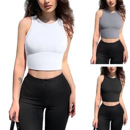 Women's Tanks Women Solid Colour Workout Crop Top Neck Ribbed Basic Racerback Vest