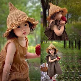 Berets 2-6 Years Girls' Boys Pacifier Fisherman Straw Hat Summer Baby Kawai Handmade Mushrooms Flowers Children's Outdoor Vocation