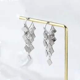 Hoop Earrings S925 Sterling Silver Square Sequin Tassel Women's Exaggerated Banquet Accessories Temperament All-match Fashion Studs