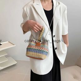 Shoulder Bags Women Handbag Colorful straw Bucket Bag Casual Woven Fashion Satchel Summer Crossbody Hobo Phone PouchH24217
