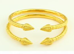 New Arrowhead Openable 14 k Yellow Fine Solid Gold Filled Bangle Engraved Trendy aiguille Pattern Bracelet 2 Piece Jewellery Wholesa7363391