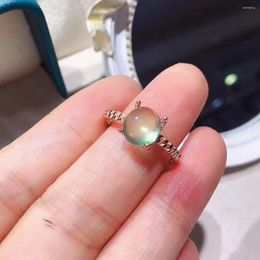 Cluster Rings 1ct 7mm Natural Prehnite Silver Ring Light Green 18K Gold Plating 925 Jewelry