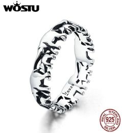 WOSTU 100 Real 925 Sterling Silver Animal Elephant Family Finger Rings For Women Silver Fashion 925 Jewelry Gift CQR34421751345591