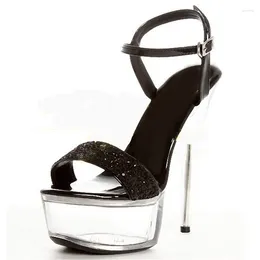 Sandals Summer High Heels With Transparent Silver Sequins And 15cm Pole Dancing 6-inch Shoes