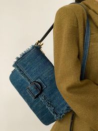 Shopping Bags Niche Design Retro Versatile Denim Bag Fashionable High-value Tassel Armpit One-shoulder Commuter