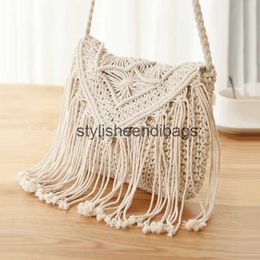 Shoulder Bags Handmade Cotton Woven Knitted Tassel Crossbody Bag Vintage Messenger Female Fashion Beach Summer Handbags 2023 bagH24217