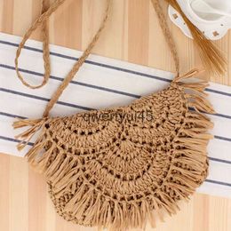 Shoulder Bags New Arrival andmade Straw Soulder for Women Tassel Crossbody Bag Pouc Female Travel Beac Pone Purse Vintage andbagsH24217