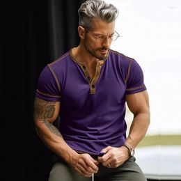 Men's T Shirts Leisure Short Sleeve Crew Neck T-shirts For Mens Summer Vintage Slim Buttoned Shirt Tee Men Casual Pullover Tops