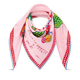 Top fashion brand artist Yayoi Kusama floral pattern silk scarf L designer monogram 100% twill silk women 90CM square scarf M78314 2024 new style