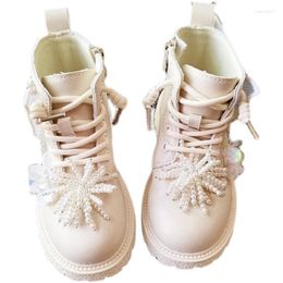 Boots Luxury Kids Girls Autumn Winter With Rhinestones Pearls Princess Toddler Shoes Non-Slip Fashion Infant Cute Booties