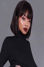 Short Bob Wigs Brazilian Human Hair Wigs Natural Black Short Cut Straight Wig With Bangs Bob Shoulder Wig For Black Women9726929