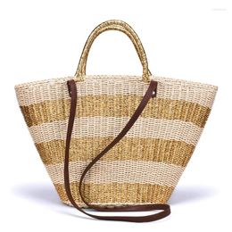 Evening Bags Woven Bag Manual Straw Knit Beach Totes Bucket Summer Gold Silver Striped Women Handbag Braided Large Basket