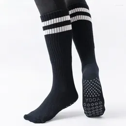 Athletic Socks Casual Striped Yoga Women Professional Silicone Non-slip Knee-high Pilates Soft Cotton Floor Gym Dance Sports