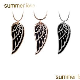 Pendant Necklaces New Gold Color Crystal Feather Angel Wing Pendant Necklace Double Layer Long Sweater Chain Statement Jewel Dhgarden Dhuth