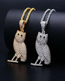 hip hop Owl diamonds pendant necklaces for men luxury animal necklace Jewellery real gold plated copper zircons golden Cuban chain 22061825