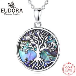 EUDORA 925 Sterling Silver Tree of Life Pendant Necklace Abalone Shell Jewellery Elegant Fashion Party Gift 240123