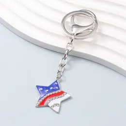 Keychains American Flag Rhinestone Star Heart Handsome Key Rings For Women Men Handmade Friendship Good Gift DIY Jewelry