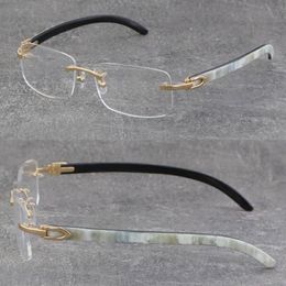 Quality White Inside Black Buffalo Horn Frame Man Woman Optical Original Wood Eyeglasses 18K Gold Frame glasses Rimless 8200757 Un298I