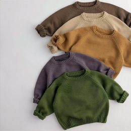 39C barn tröja höstvinter alla matchar pojkes tröja stickad retro pullover axeljacka Löst bomullsutrullning 240129