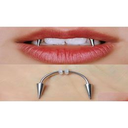 Grillz Dental Grills 1Pc Punk Draca Septum Piercing Tiger Tooth Nail Stainless Steel C Rod Lip Ring Zomibe Vampire Teeth Decoration Dhvli