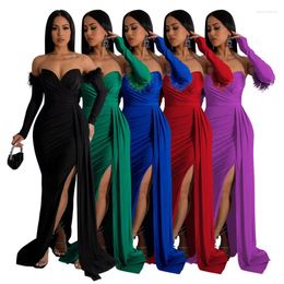 Casual Dresses Ladies Dating Creative Fairycore Dress Autumn And Winter Solid Color Long Sleeve One-line Neck Split Beautiful Leg Mopping