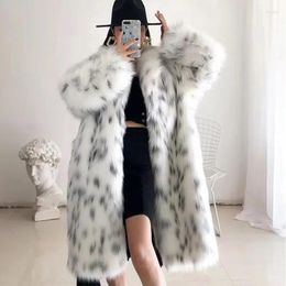 Women's Fur Faux Plus Size Coat Mid Length Long Sleeve Jacket Casual Loose Cardigan Women White Fleece High Quality