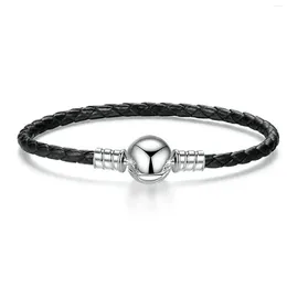 Charm Bracelets Genuine Braided Leather Pink BlackChain Women Bracelet With 316L Stainless Steel Round Clasp For Gift