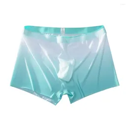 Underpants Men Sexy Trunks Gradient Ice Silk Sheer Underwear Breathable Ultrathin Boxer Briefs U-Convex Pouch Knickers Slip Homm