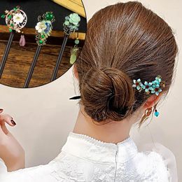 Hair Clips Chinese Stick Tassel Hanfu Parties Hairpin Fork For Women Sandalwood Crystal Tiaras Vintage Wedding Bun Jewelry