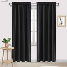 Curtain 1Pc Black Blackout Curtains Light Reducing Thermal Insulated Grommet Black Out Curtains Panels Drapes for Living Room Bedroom