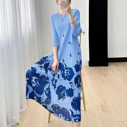 Casual Dresses Fashion Printing Fold Dress Female 2024 Summer Medium Length Style Loose Slim Women's Vestidos Sundress